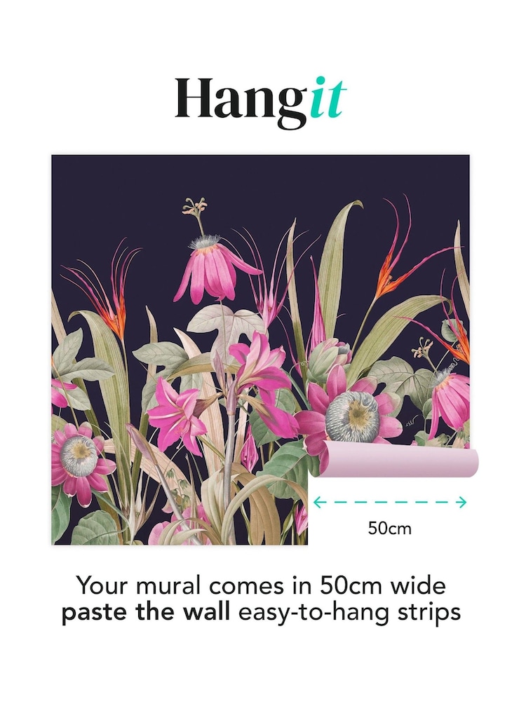 Art For The Home Navy Fuchsia Flora Fixed Size 3M Mural - Image 3 of 3