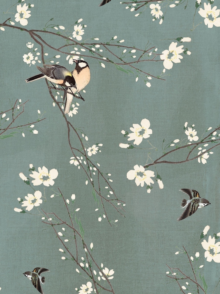 Art For The Home Dark Duck Egg Birds and Blossom Fixed Size 2M Mural - Image 2 of 4