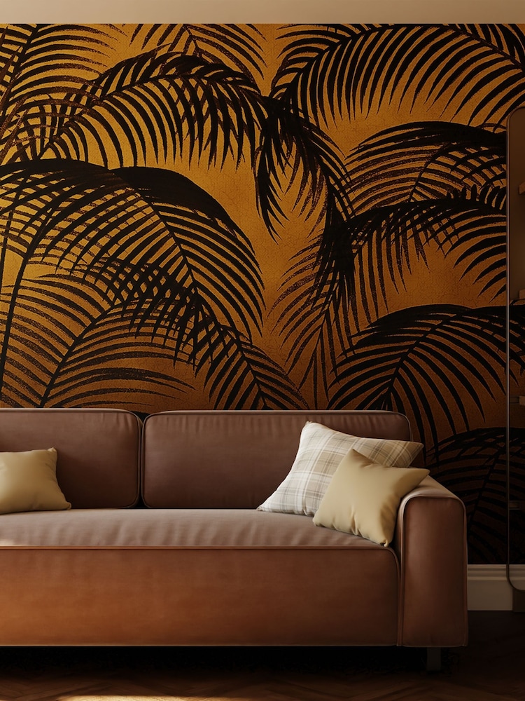 Art For The Home Golden Ochre Palm Silhouette Fixed Size 3M Mural - Image 1 of 3
