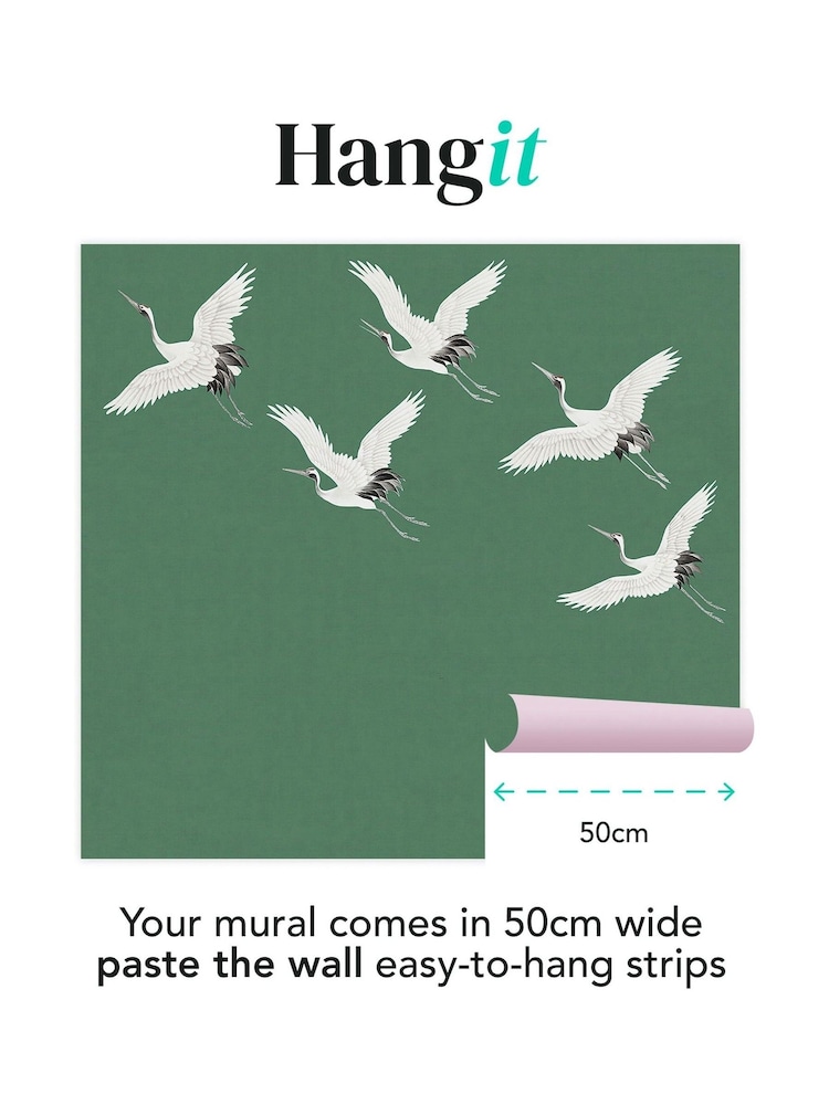 Art For The Home Emerald Cranes In Flight Fixed Size 3M Mural - Image 3 of 3