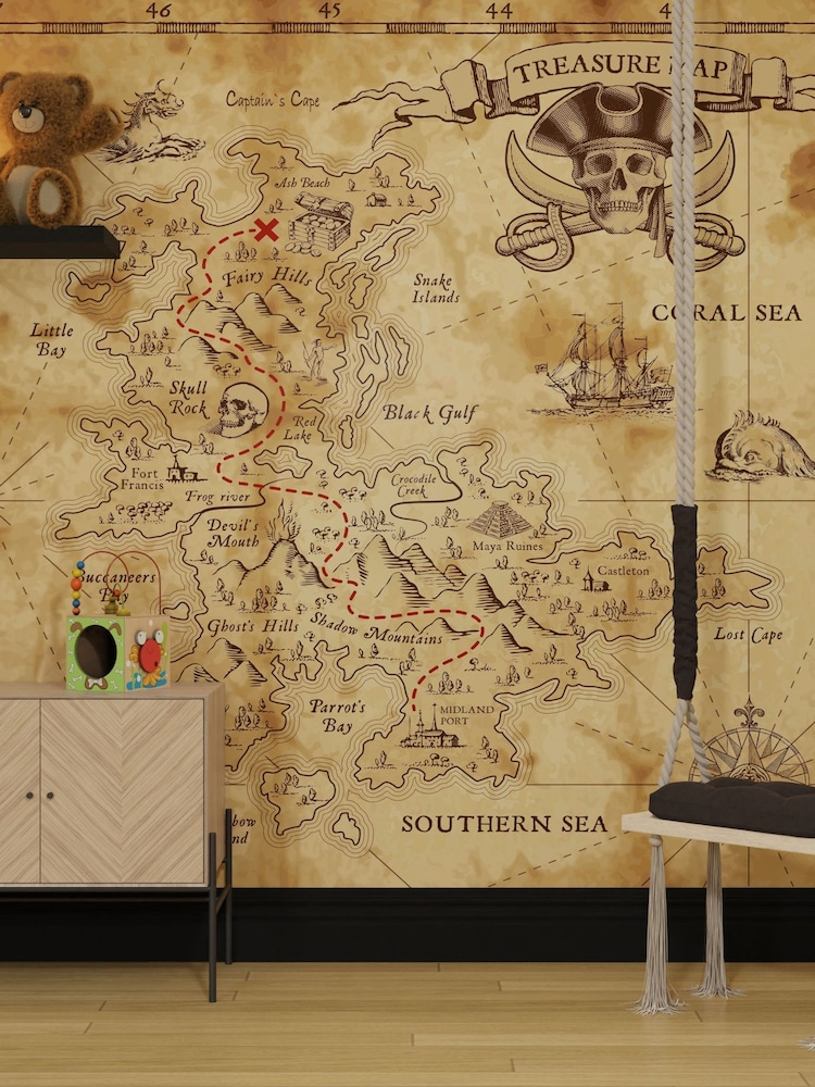 Art For The Home Brown Treasure Map Fixed Size 3M Mural - Image 1 of 3