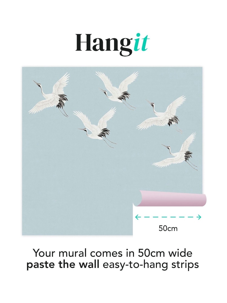 Art For The Home Pale Blue Cranes In Flight Fixed Size 3M Mural - Image 3 of 3 Art For The Home Pale Blue Cranes In Flight Fixed Size 3M Mural - Image 3 of 3