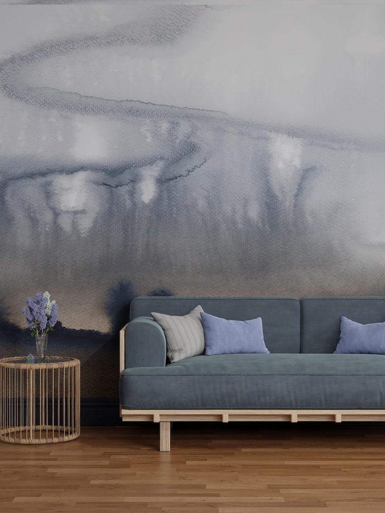Art For The Home Navy Copper Watercolour Landscape Fixed Size 4M Mural - Image 1 of 3