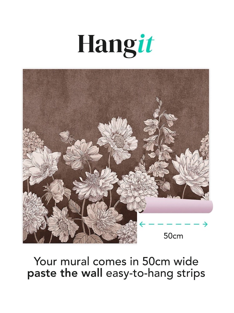 Art For The Home Chocolate Muted Floral Fixed Size 3M Mural - Image 3 of 3