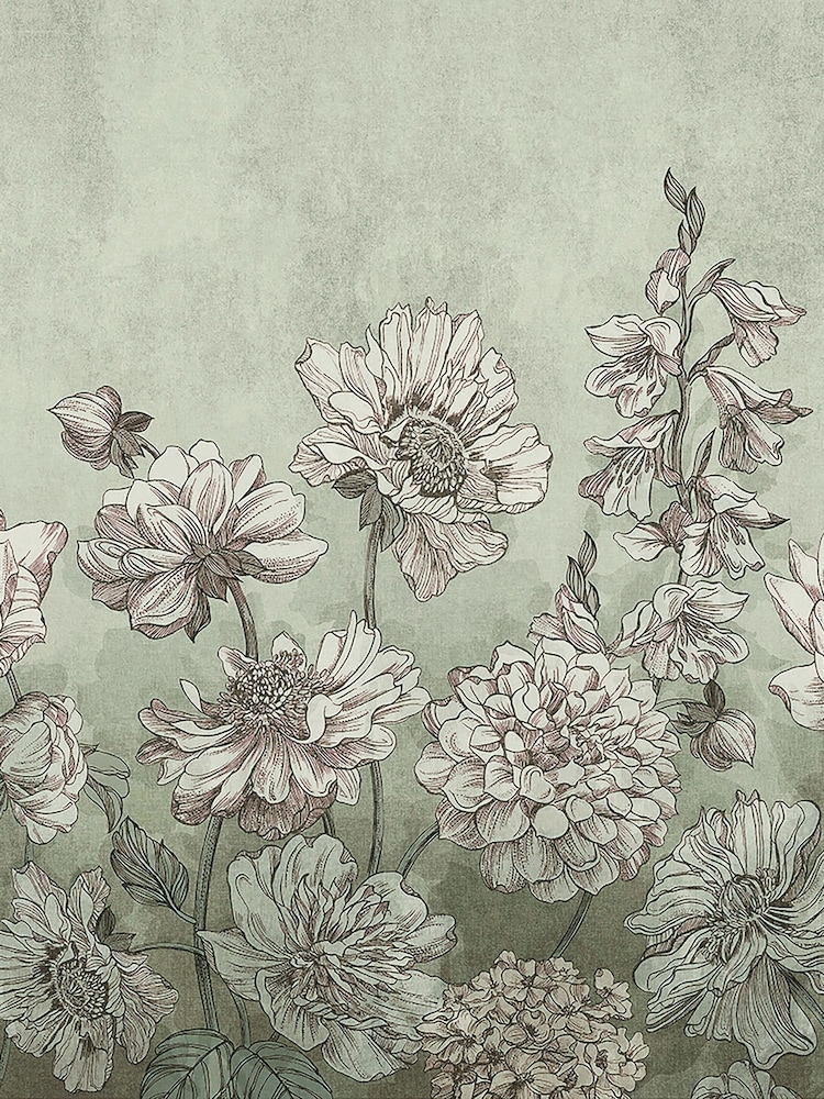 Art For The Home Duck Egg Muted Floral Fixed Size 3M Mural - Image 2 of 3 Art For The Home Duck Egg Muted Floral Fixed Size 3M Mural - Image 2 of 3