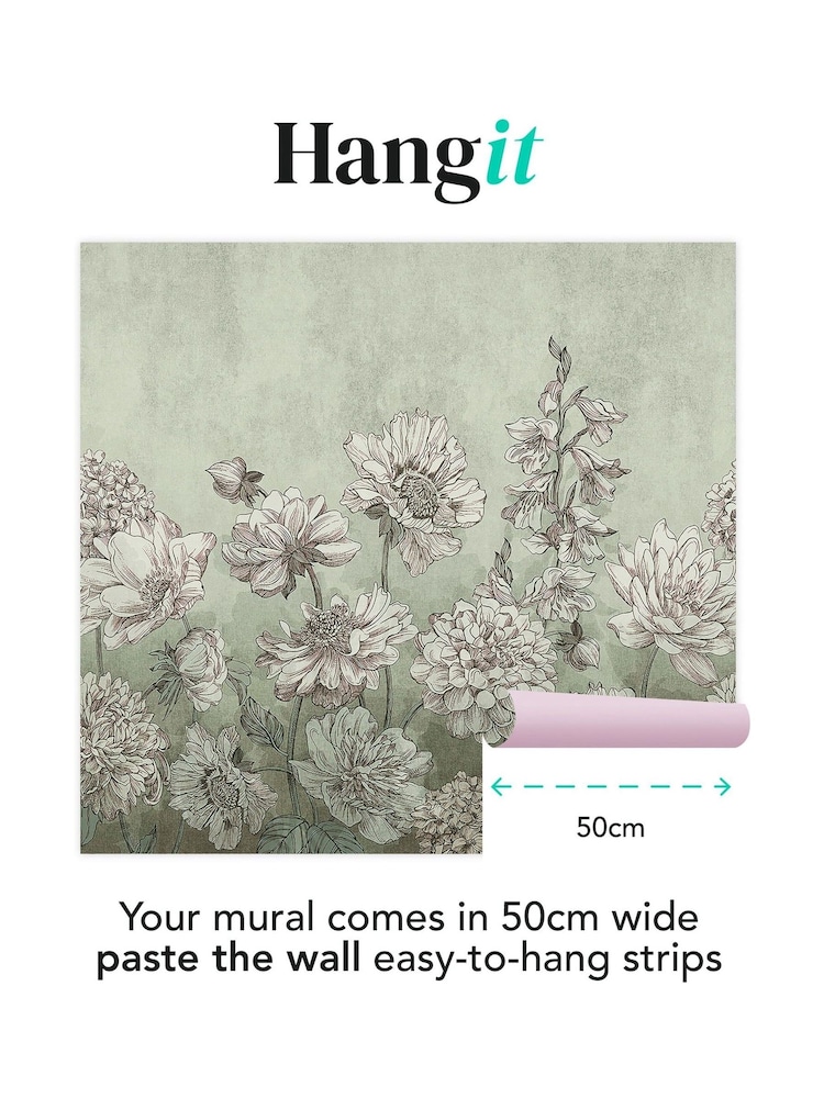 Art For The Home Duck Egg Muted Floral Fixed Size 3M Mural - Image 3 of 3 Art For The Home Duck Egg Muted Floral Fixed Size 3M Mural - Image 3 of 3