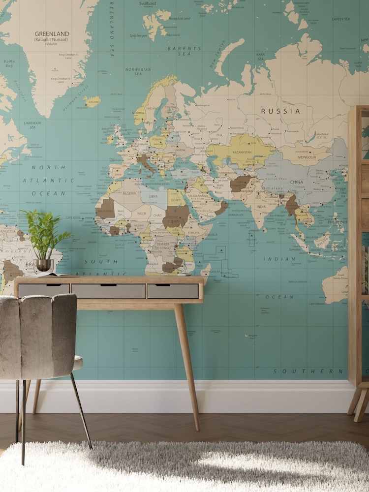 Art For The Home Blue World Map Fixed Size 2.5M Mural - Image 1 of 3 Art For The Home Blue World Map Fixed Size 2.5M Mural - Image 1 of 3
