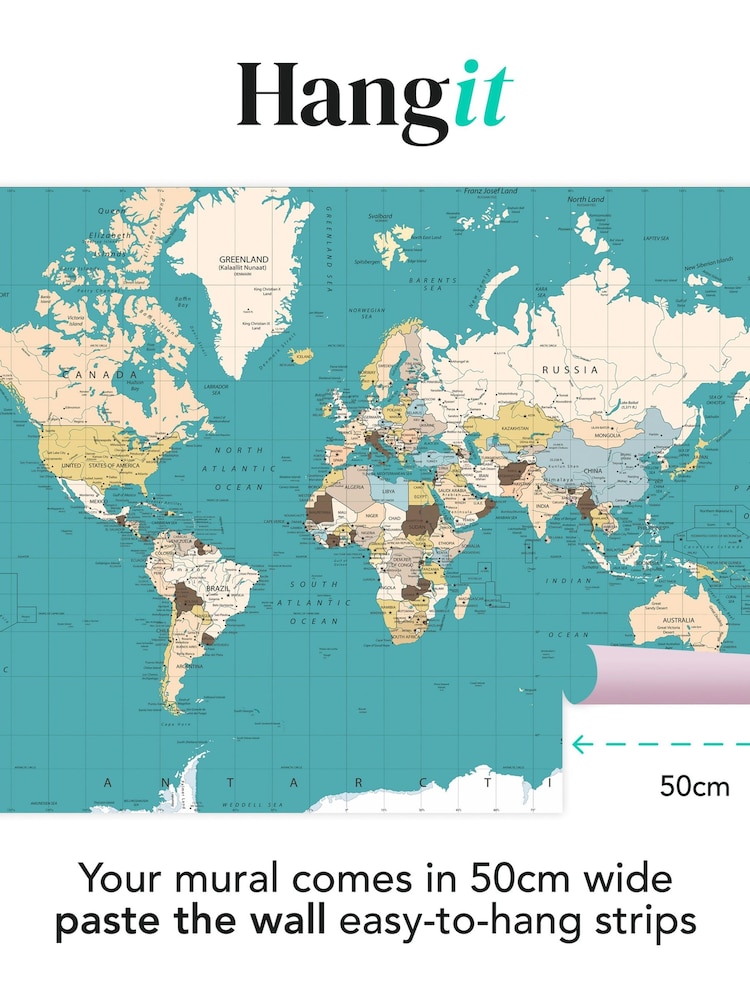Art For The Home Blue World Map Fixed Size 2.5M Mural - Image 3 of 3 Art For The Home Blue World Map Fixed Size 2.5M Mural - Image 3 of 3