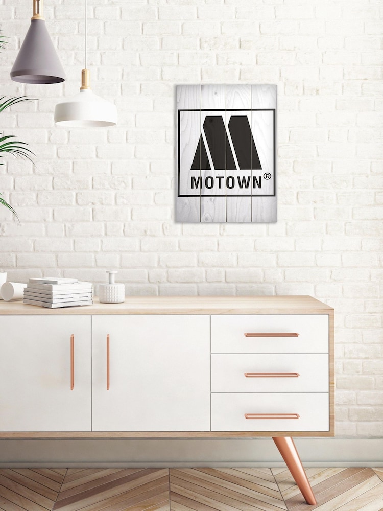 Pyramid International White Motown Logo Wooden Wall Art - Image 1 of 3