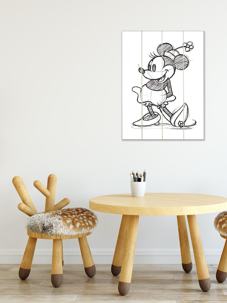 Pyramid International Grey Minnie Mouse Sketched Single Wooden Wall Art - Image 1 of 3