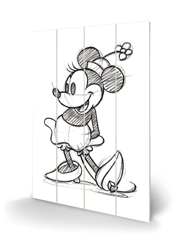 Pyramid International Grey Minnie Mouse Sketched Single Wooden Wall Art - Image 3 of 3