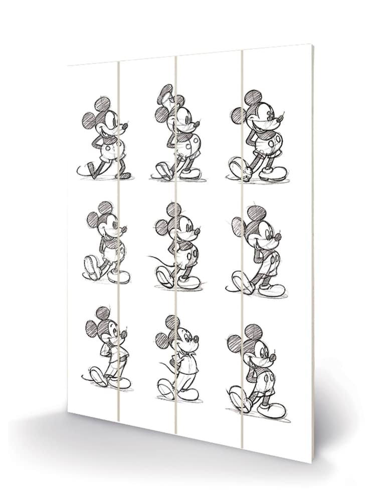 Pyramid International Grey Mickey Mouse Sketched Multi Wooden Wall Art - Image 3 of 3