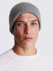MOSS Grey Chrome Cashmere Blend Ribbed Beanie - Image 1 of 3