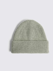 MOSS Grey Chrome Cashmere Blend Ribbed Beanie - Image 2 of 3