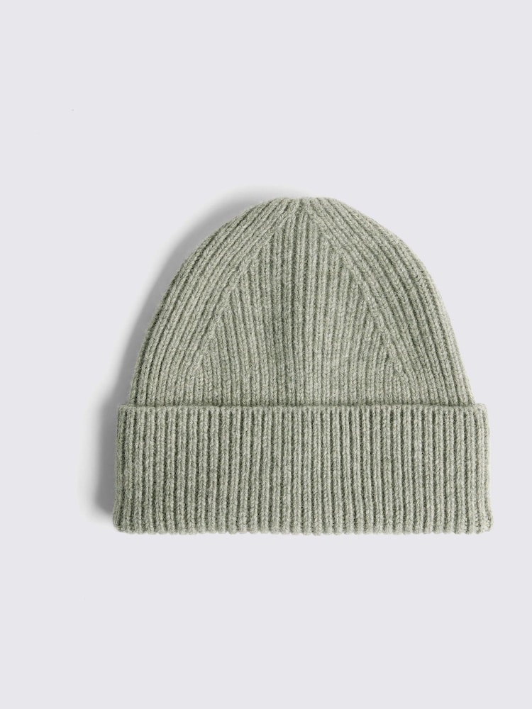 MOSS Grey Chrome Cashmere Blend Ribbed Beanie - Image 2 of 3