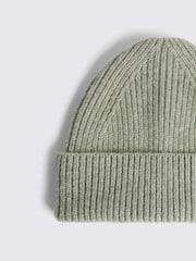 MOSS Grey Chrome Cashmere Blend Ribbed Beanie - Image 3 of 3