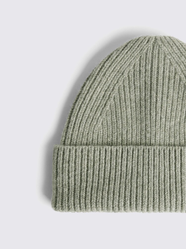 MOSS Grey Chrome Cashmere Blend Ribbed Beanie - Image 3 of 3