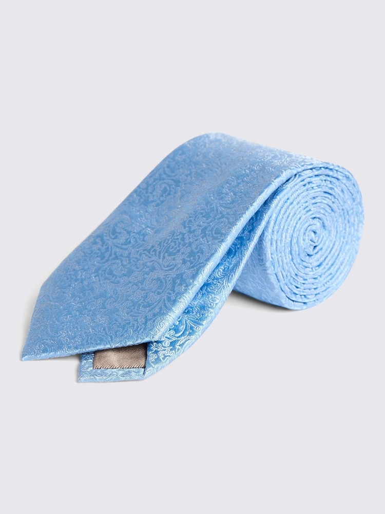 MOSS Light Blue Floral Print Swirl Silk Tie - Image 1 of 2