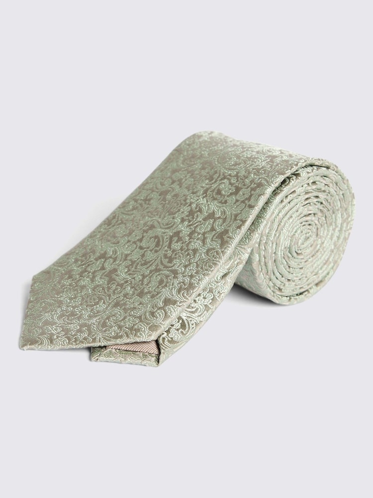 MOSS Green Floral Print Swirl Silk Tie - Image 1 of 2