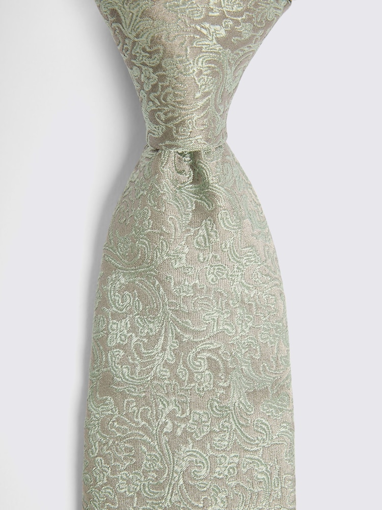MOSS Green Floral Print Swirl Silk Tie - Image 2 of 2 MOSS Green Floral Print Swirl Silk Tie - Image 2 of 2