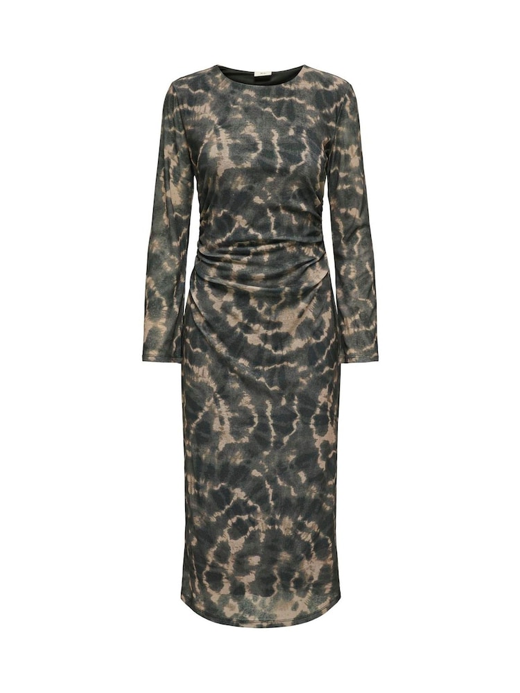 JDY Animal Leopard Print Ruched Mesh Midi Dress - Image 1 of 2