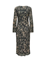 JDY Animal Leopard Print Ruched Mesh Midi Dress - Image 2 of 2