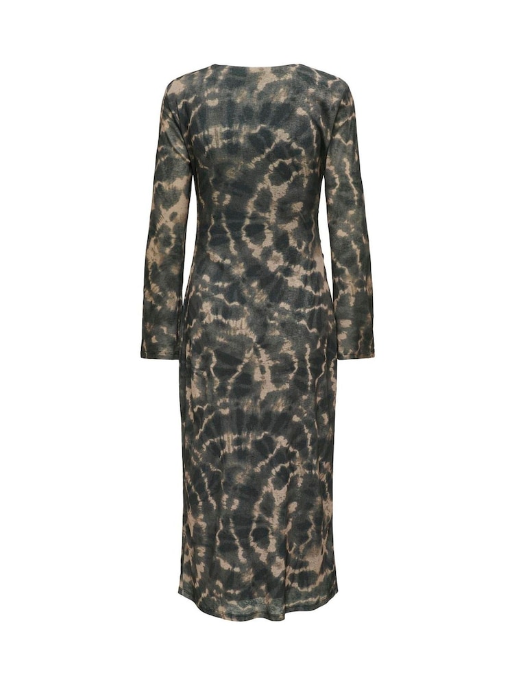 JDY Animal Leopard Print Ruched Mesh Midi Dress - Image 2 of 2