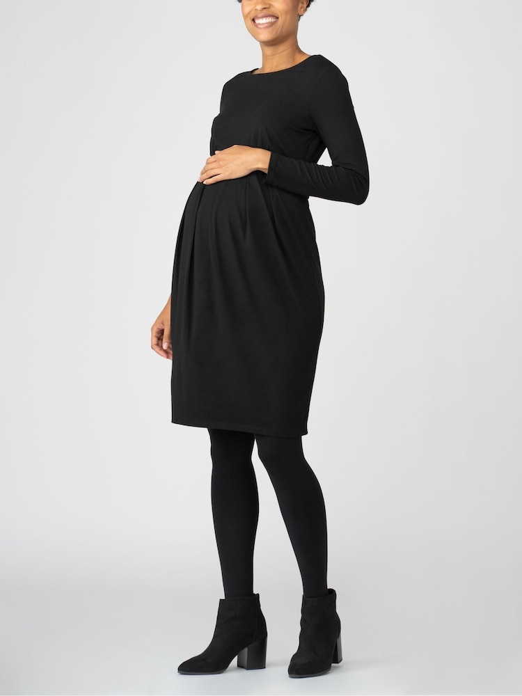 Seraphine Maternity & Nursing Black Pleated Dress - Image 1 of 4