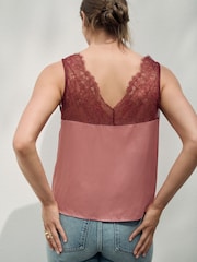 Pink Mauve Lace Trim Satin Cami Top - Image 2 of 8