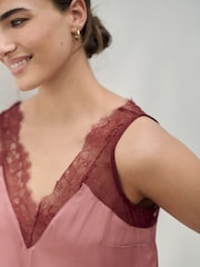 Pink Mauve Lace Trim Satin Cami Top - Image 5 of 8