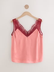 Pink Mauve Lace Trim Satin Cami Top - Image 6 of 8