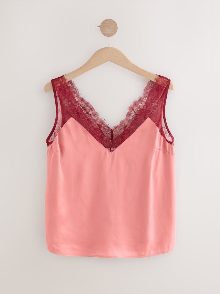Pink Mauve Lace Trim Satin Cami Top - Image 6 of 8