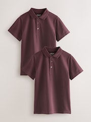 Burgundy Red Regular Fit Cotton School Short Sleeve Polo Shirts 2 Pack (3-16yrs) - Image 1 of 5