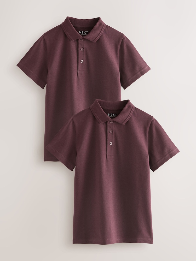 Burgundy Red Regular Fit Cotton School Short Sleeve Polo Shirts 2 Pack (3-16yrs) - Image 1 of 5