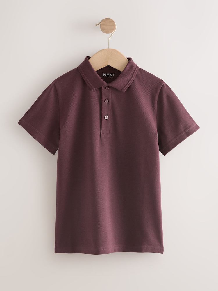 Burgundy Red Regular Fit Cotton School Short Sleeve Polo Shirts 2 Pack (3-16yrs) - Image 2 of 5