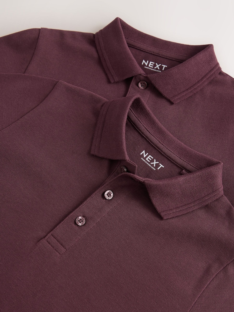 Burgundy Red Regular Fit Cotton School Short Sleeve Polo Shirts 2 Pack (3-16yrs) - Image 5 of 5
