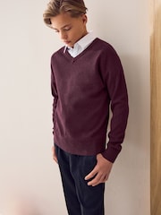 Burgundy Red Knitted V-Neck School Jumper (3-16yrs) - Image 1 of 8