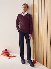 Burgundy Red Knitted V-Neck School Jumper (3-16yrs) - Image 2 of 8
