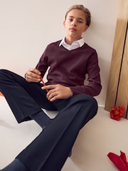 Burgundy Red Knitted V-Neck School Jumper (3-16yrs) - Image 3 of 8