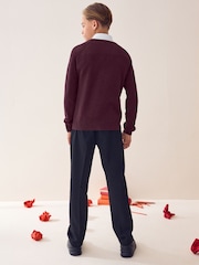 Burgundy Red Knitted V-Neck School Jumper (3-16yrs) - Image 4 of 8
