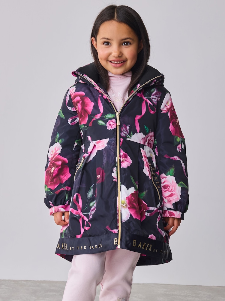 Baker by Ted Baker Navy Shower Resistant Branded Hem Raincoat - Imagem 1 de 15