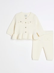 River Island Cream Baby Girls Peplum 100% Cotton Cardigan Set - Image 1 of 5