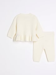 River Island Cream Baby Girls Peplum 100% Cotton Cardigan Set - Image 2 of 5