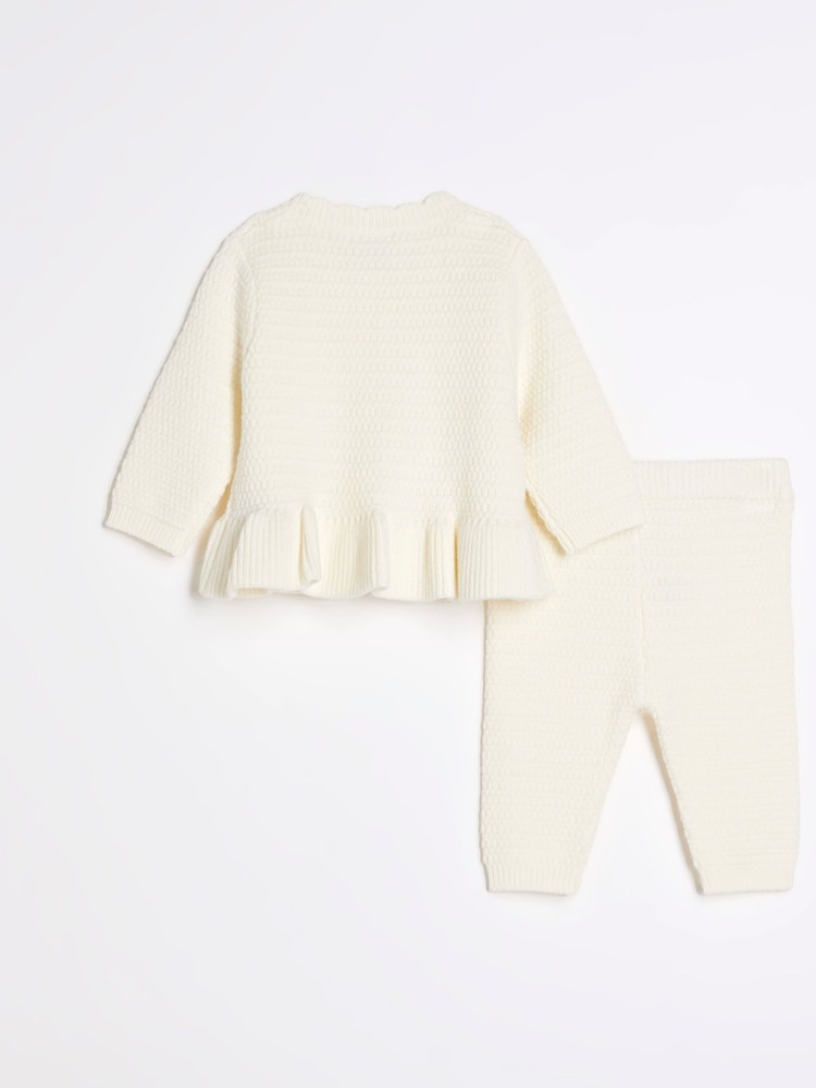 River Island Cream Baby Girls Peplum 100% Cotton Cardigan Set - Image 2 of 5