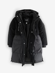 Baker by Ted Baker Shower Resistant Longline Belted Padded Black Parka - Bild 2 von 7