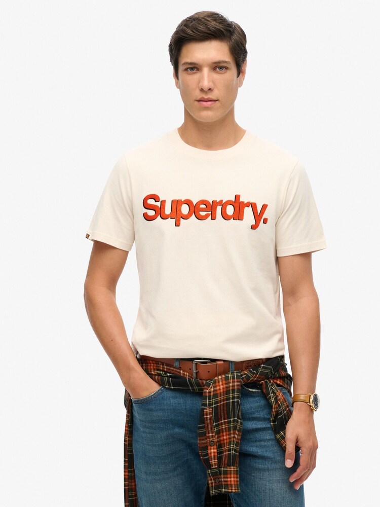 Superdry Cream Classic Core Logo Shadow T-Shirt - Image 1 of 5 Superdry Cream Classic Core Logo Shadow T-Shirt - Image 1 of 5