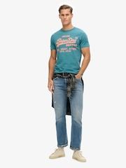 Superdry Blue Neon Vintage Logo Graphic 100% Cotton T-Shirt - Image 2 of 3
