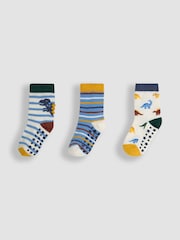 JoJo Maman Bébé Blue 3-Pack Printed Socks - Image 1 of 4