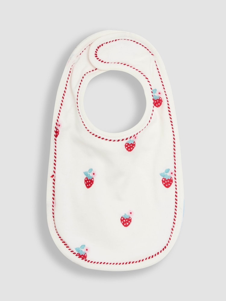 JoJo Maman Bébé Cream 100% Organic Cotton Strawberry Embroidered Bib - Image 1 of 3