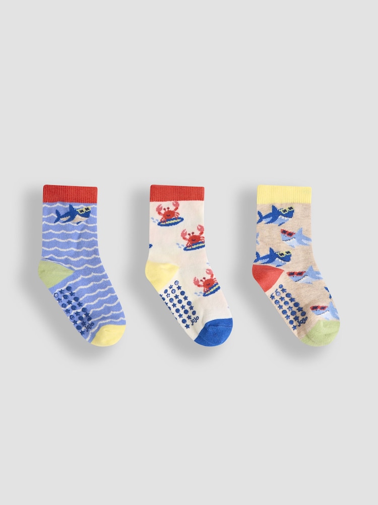 JoJo Maman Bébé Blue 3-Pack Printed Socks - Image 1 of 4